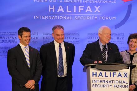 Senator Kaine discusses foreign policy and defense issues at Halifax Forum with Senator McCain - in Halifax, Nova Scotia